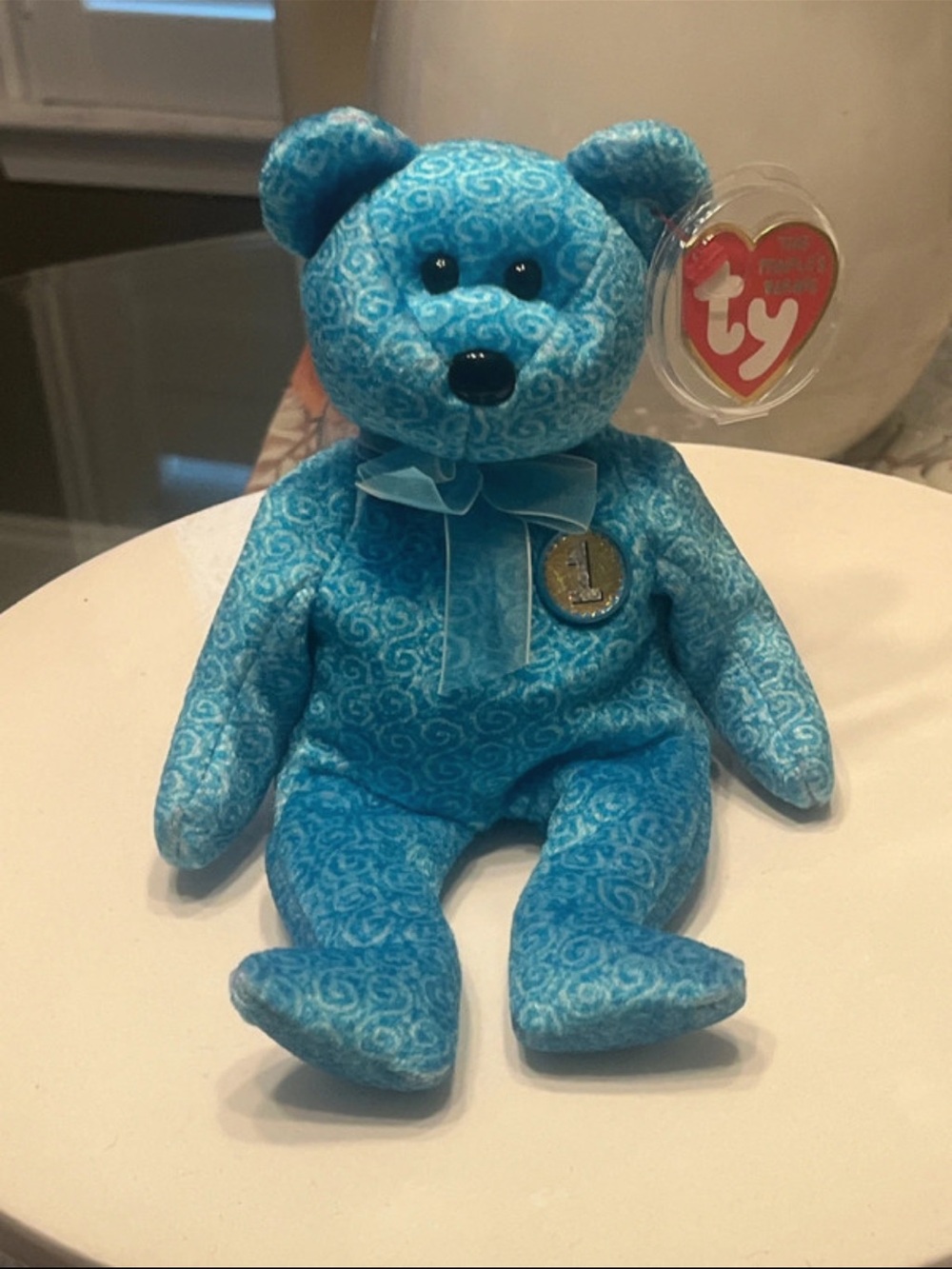 TY Beanie Baby Blue Swirl Teddy Bear Plush - Blue “classy”